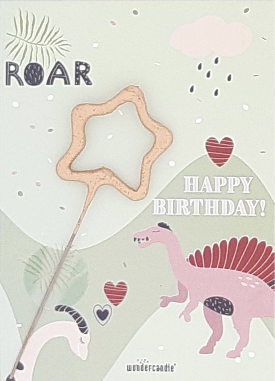 Foto: Mini verjaardagskaart sterretje happy birthday jarig dino gefeliciteerd verjaardags kaarsje wenskaart met sparkle