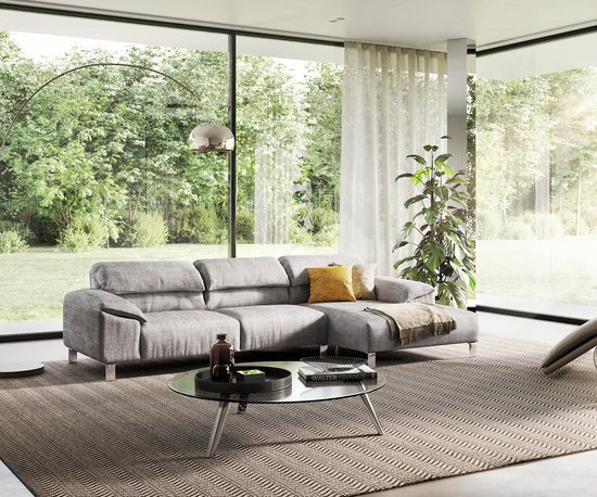 Hoekbank Selenya structuur stone grijs 305x170 relax functie longchair rechts van ES brand