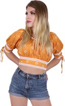 Oranje Daisy Floral Lace Trim Tie Up Detail Crop Top / XS