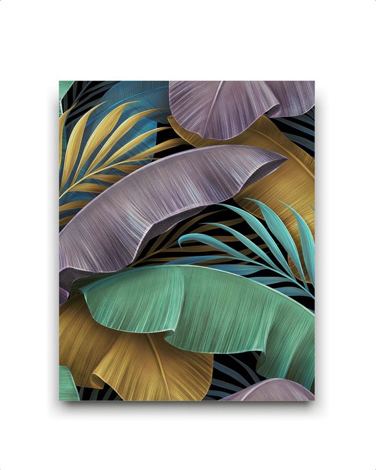 Schilderij  Luxe tropische bladeren paars goud groen Midden - Planten / Bladeren / Planten / Bladeren / 50x40cm