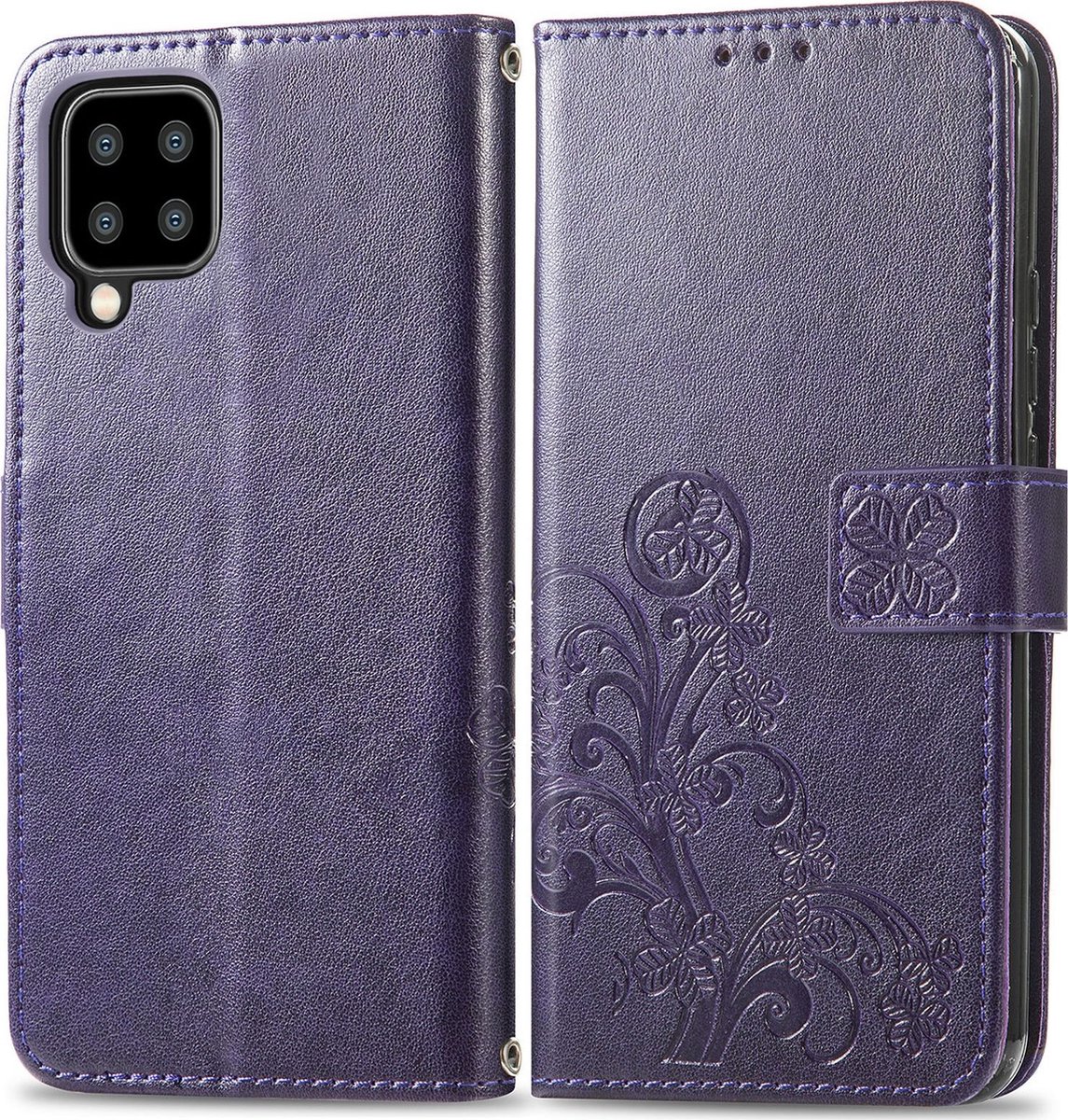 Mobigear Telefoonhoesje geschikt voor Samsung Galaxy A22 5G Hoesje | Mobigear Clover Bookcase Portemonnee | Pasjeshouder voor 3 Pasjes | Telefoonhoesje voor Pinpas / OV Kaart / Rijbewijs - Paars