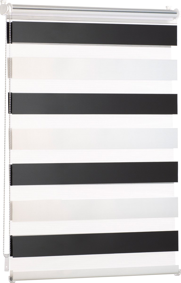 Blumtal Gestreepte Gordijnen - Transparante Rolgordijnen - Kant en Klaar - 75 x 155cm, Wit - Zwart - Set van 2