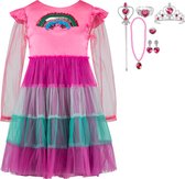 Feestjurk - Prinsessenjurk meisje maat 116/122 - voor in je kledingkast - Toverstaf - Kroon - Juwelen - Roze
