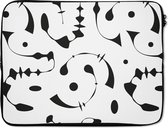 Laptophoes 15.6 inch - Line Art - Abstract - Zwart Wit - Patroon - Laptop sleeve - Binnenmaat 39,5x29,5 cm - Zwarte achterkant