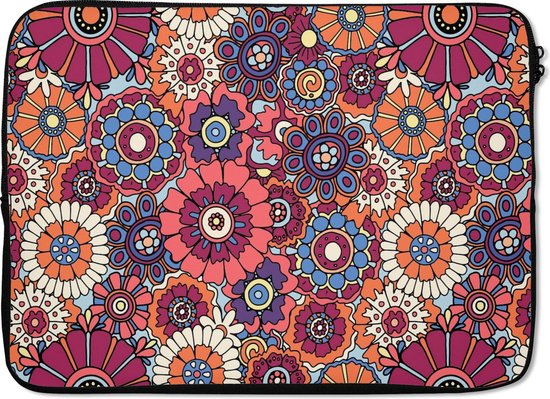 Laptophoes 13 inch - Vintage - Patronen - Bloemen - Planten - Laptop sleeve - Binnenmaat 32x22,5 cm - Zwarte achterkant - Back to school spullen - Schoolspullen jongens en meisjes middelbare school - Macbook air hoes - Chromebook sleeve