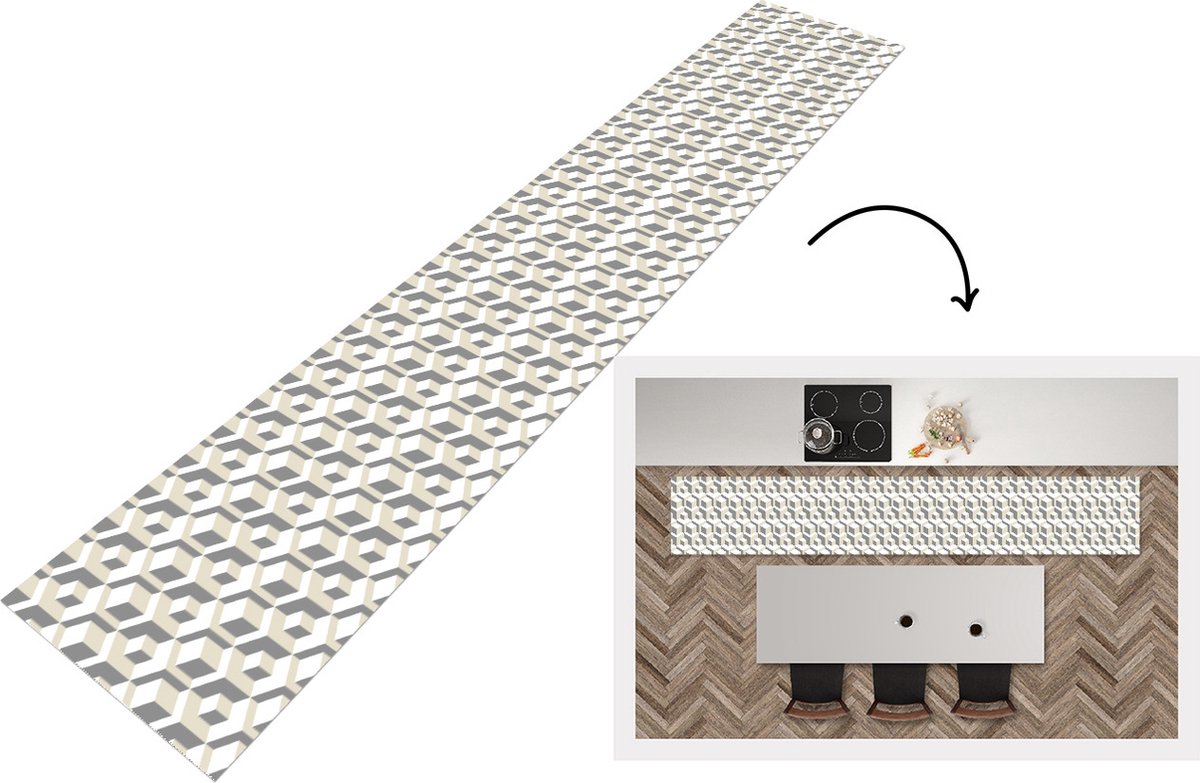 KitchenYeah Keukenloper - Keukenmat - Kubus - 3D - Patronen - Keuken vloerkleed Multicolor