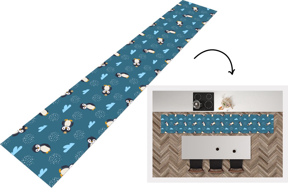 KitchenYeah Keukenloper - Keukenmat - Pinguïn - Wolken - Jongens - Design - Keuken vloerkleed Multicolor