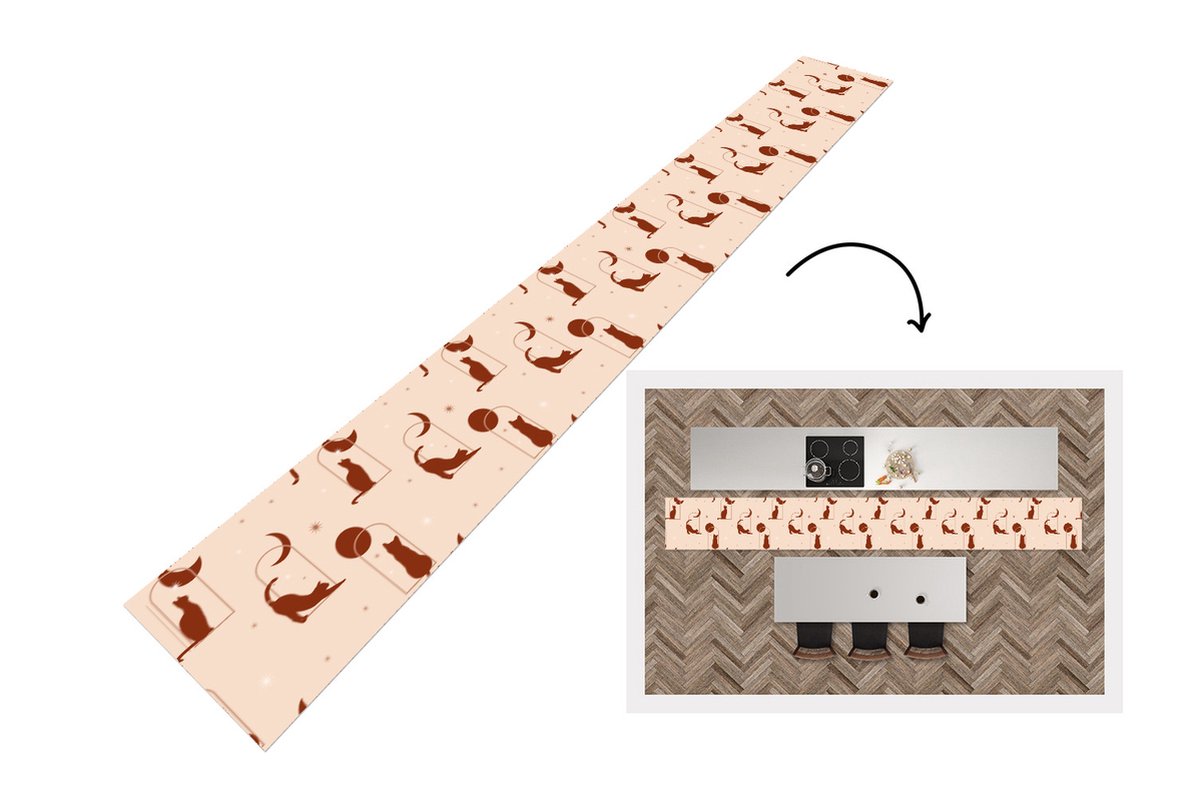 KitchenYeah Keukenloper - Keukenmat - Kat - Sterren - Patronen - 400x50 cm - Keuken vloerkleed Multicolor