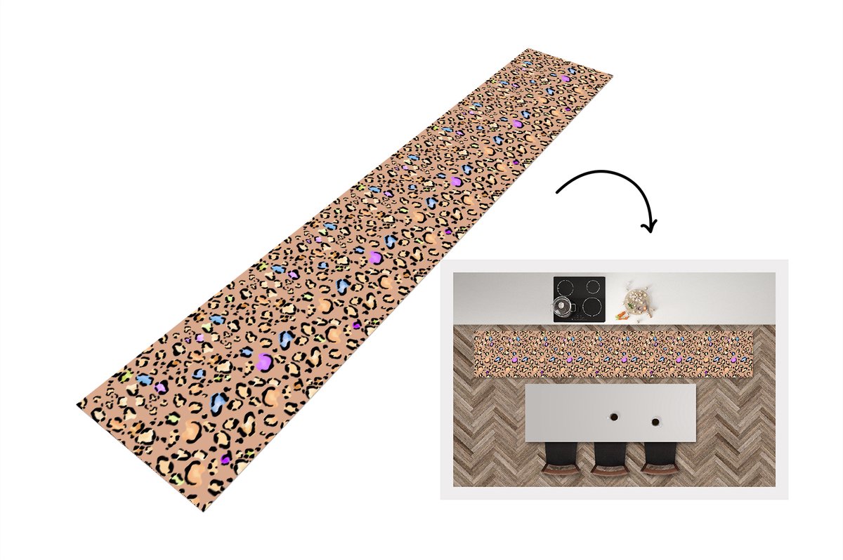 KitchenYeah Keukenloper - Keukenmat - Panterprint - Regenboog - Patroon - Keuken vloerkleed Multicolor
