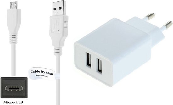 verder Bevestigen Opblazen 2.4A lader + 1,0m Micro USB kabel. Oplader adapter met 2 poorten robuust  snoer past op... | bol.com