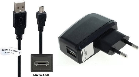 1.0A lader + Micro USB kabel. Oplader adapter met robuust snoer past op o.a. | bol.com
