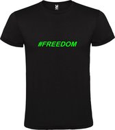 Zwart  T shirt met  print van "# FREEDOM " print Neon Groen size XXXL