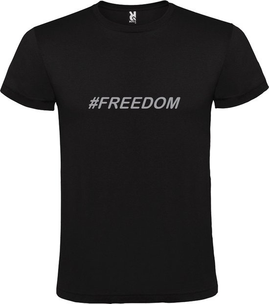 Zwart  T shirt met  print van "# FREEDOM " print Zilver size XXXXXL