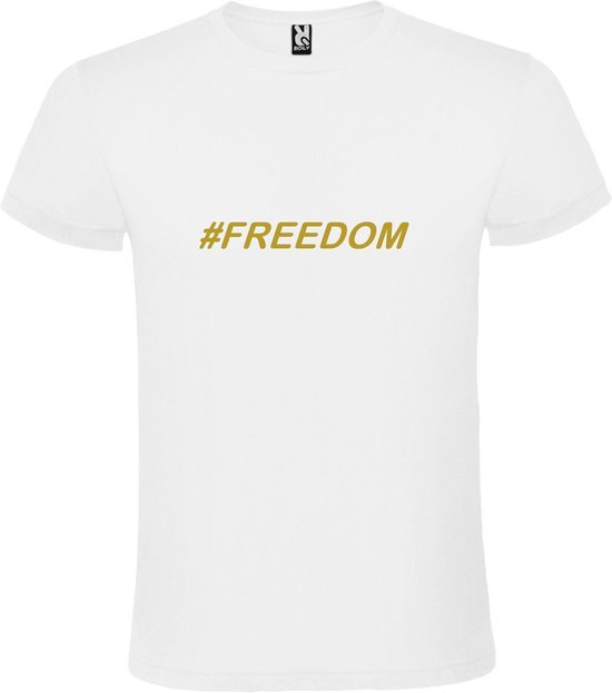Wit  T shirt met  print van "# FREEDOM " print Goud size XXXL