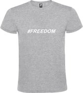 Grijs  T shirt met  print van "# FREEDOM " print Wit size XS