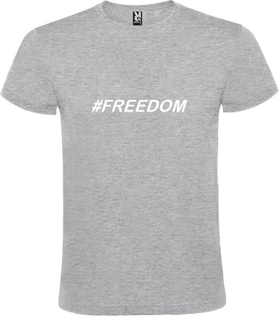 Grijs  T shirt met  print van "# FREEDOM " print Wit size XS