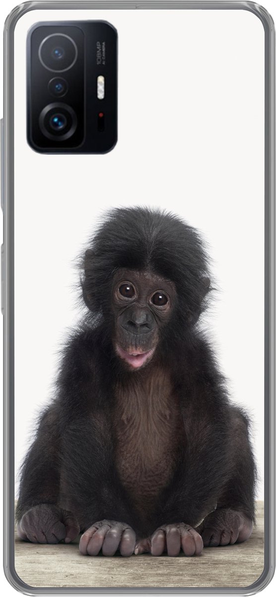 Telefoonhoesje Geschikt voor Xiaomi 11 Lite 5G NE hoesje - Kind - Aap - Chimpansee - Baby dieren - Jongens - Meiden - Siliconen Telefoonhoesje Telefoonhoesje