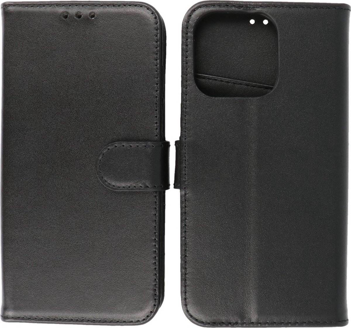 iPhone 13 Pro Max Hoesje - Echt Lederen Wallet Case Telefoonhoesje - Zwart