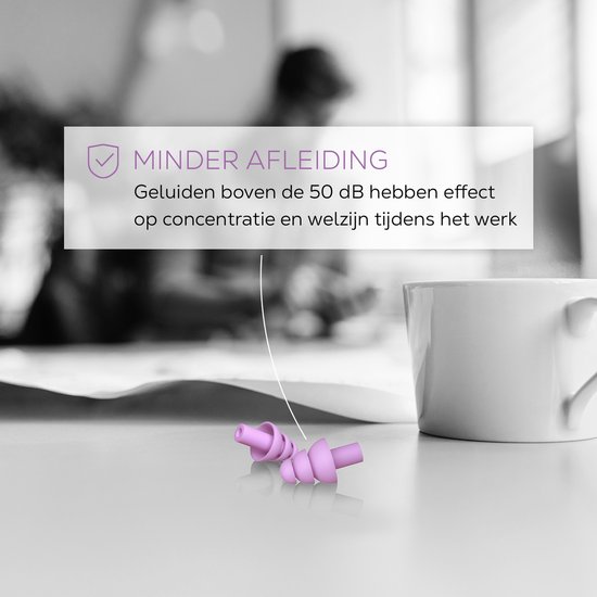Shush Focus Earplugs - Minder Afleiding - Betere Concentratie - Hogere Productiviteit - Voor kantoor of studeren - Oordoppen met keramisch filter (SNR 24 dB) - Meer dan 365x herbruikbaar