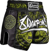 8 Weapons Muay Thai Short Carbon Sak Yant Tigers Neon Geel maat XXL