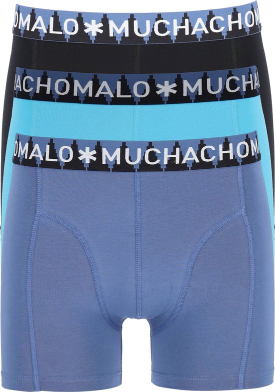 Muchachomalo heren boxershorts (3-pack) - heren boxers normale lengte Solid - zwart - turquoise - blauw - Maat: S