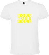 Wit  T shirt met  print van "BORN TO BE FREE " print Neon Geel size XXXXXL