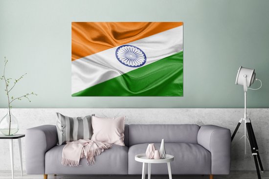 Gros plan du drapeau de l'Inde Aluminium 120x80 cm - Tirage photo sur aluminium (décoration murale en métal)