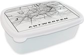 Broodtrommel Wit - Lunchbox - Brooddoos - België – Antwerpen – Stadskaart – Kaart – Zwart Wit – Plattegrond - 18x12x6 cm - Volwassenen