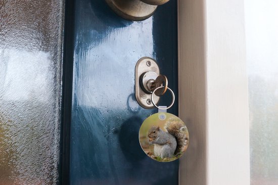 Porte-clés - Écureuil avec cacahuète - Plastique - Rond