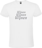 Wit  T shirt met  print van "Wijnen Wijnen Wijnen " print Zilver size XS