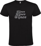 Zwart  T shirt met  print van "Wijnen Wijnen Wijnen " print Zilver size XXXXL