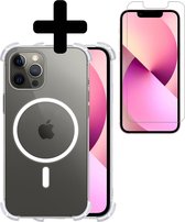 Hoesje Geschikt voor iPhone 13 Pro Hoesje Geschikt voor Magsafe Siliconen Shock Proof Case Met Screenprotector - Transparant