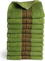 Bol.com Luxe handdoek set - 10 delig - 50x100 cm - groen - wooden tree - jacquard geweven - 100% katoen - extra zacht badstof - ... aanbieding