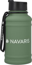 Navaris fitness gourde 1,3 litre - Gourde légère en acier inoxydable vert - Grande gourde en acier inoxydable pour le sport, le fitness, le yoga et le camping