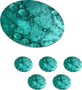 Onderzetters voor glazen - Rond - Druppels op een turquoise achtergrond - 10x10 cm - Glasonderzetters - 6 stuks