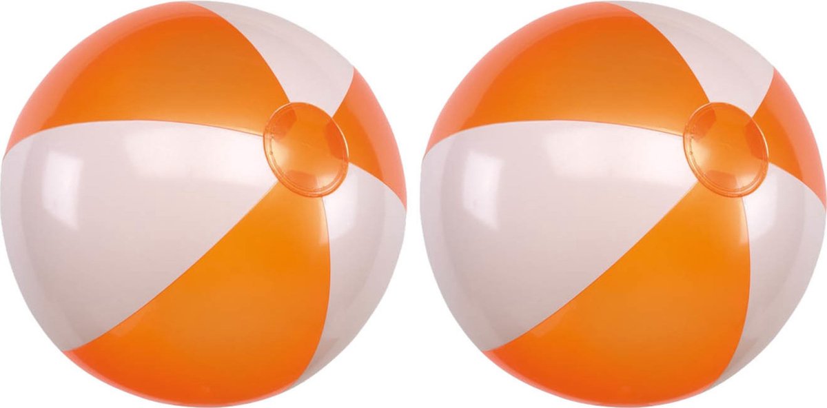 2x Opblaasbare strandballen oranje/wit 28 cm speelgoed - Buitenspeelgoed strandbal - Opblaasballen - Waterspeelgoed