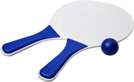 Foto: Blauw witte beachball set buitenspeelgoed houten beachballset rackets batjes en bal tennis ballenspel