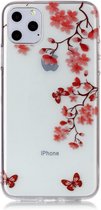 Peachy Bloemen Bloesem Vlinders Rood Natuur Hoesje Case TPU iPhone 11 Pro Max - Transparant