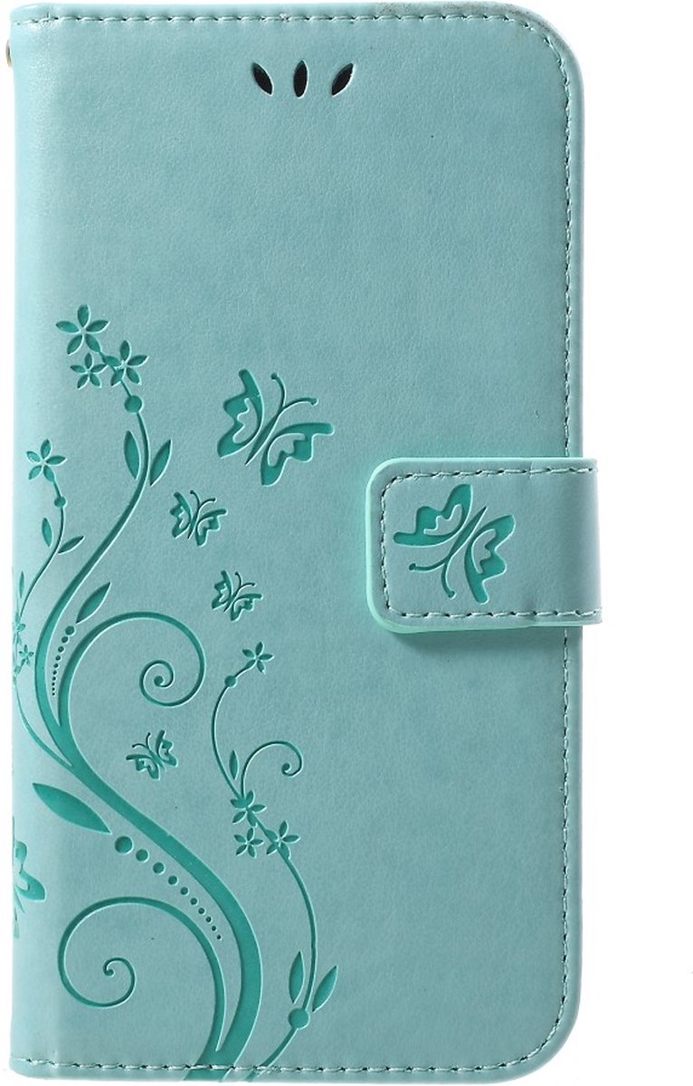 Peachy Vlinder Wallet Kunstleer hoesje geschikt voor iPhone XR TPU Case - Cyaan