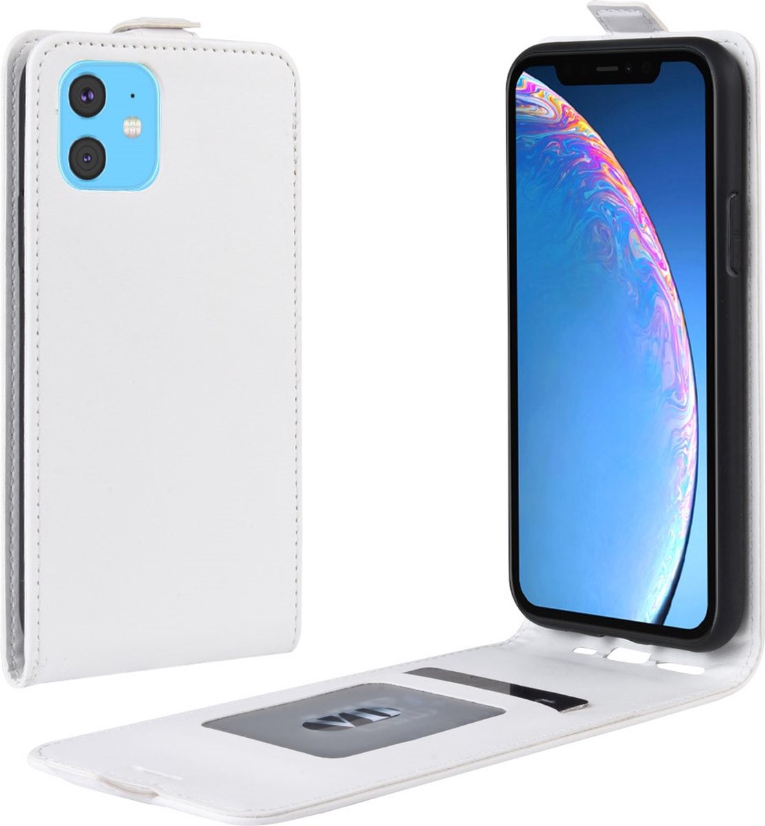 Peachy Verticale Flip kunstleer wallet hoesje geschikt voor iPhone 11 case - Wit