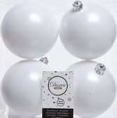 4x Winter witte kunststof kerstballen 10 cm - Mat- Onbreekbare plastic kerstballen - Kerstboomversiering winter wit