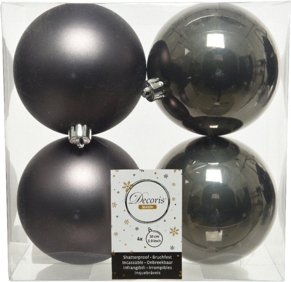 Decoris Kerstballen - 4x st - antraciet grijs - D10 cm - kunststof - kerstversiering