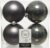 4x boules de Noël en plastique anthracite (gris chaud) 10 cm - Mat/brillant - Boules de Noël en plastique incassables
