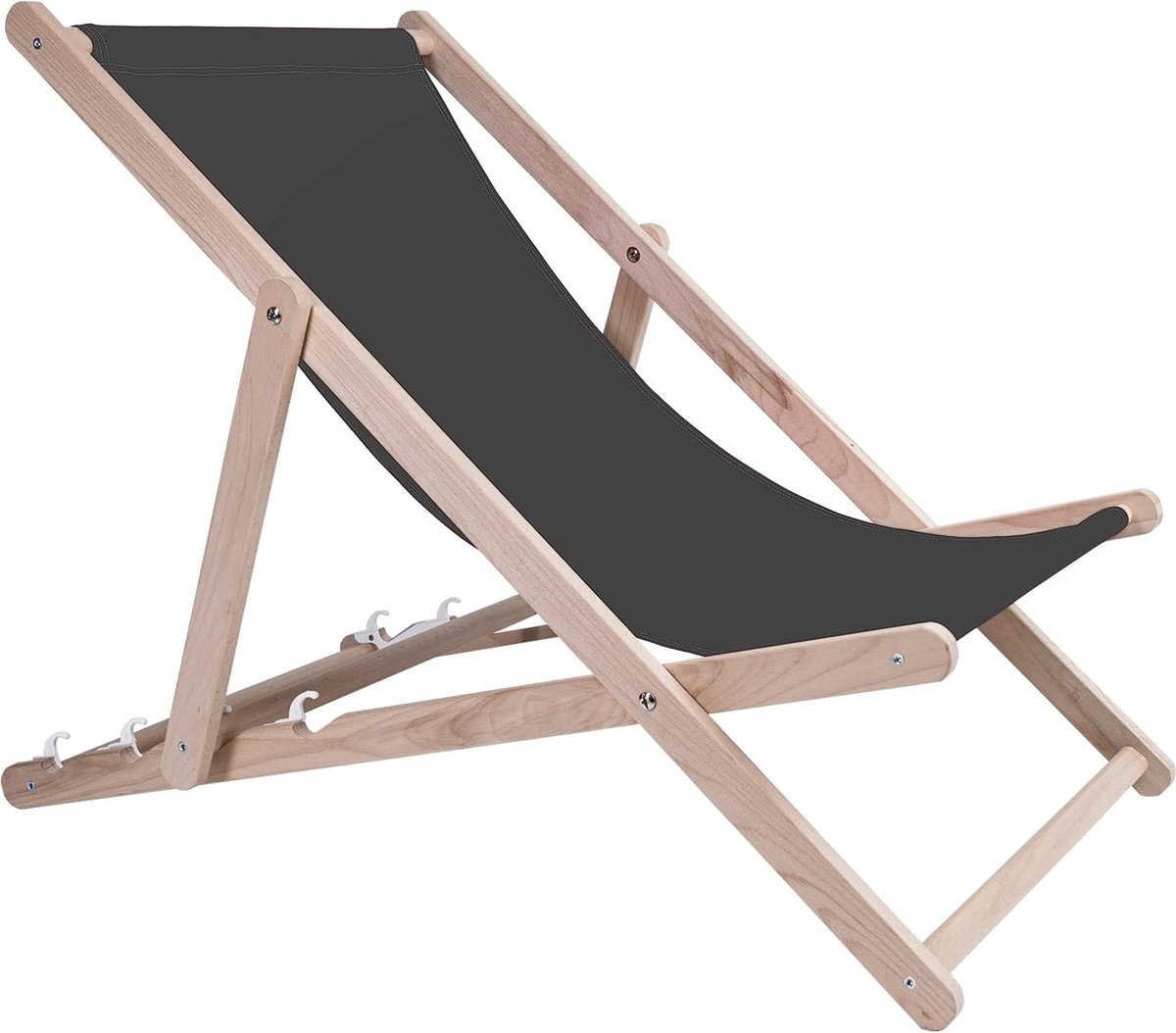 Strandstoel Holtaz Sam - Inklapbaar - Hout - Comfortabele zonnebed - ligbed met verstelbare lighoogte - donkergrijs