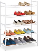 Relaxdays stapelbaar schoenenrek - 5 laags - schoenenstandaard metaal - schoenen organizer - wit