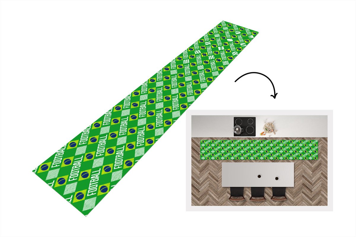 Keukenloper - Keukenmat - Brazilië - Voetbal - Patronen - 360x60 cm - Keuken vloerkleed