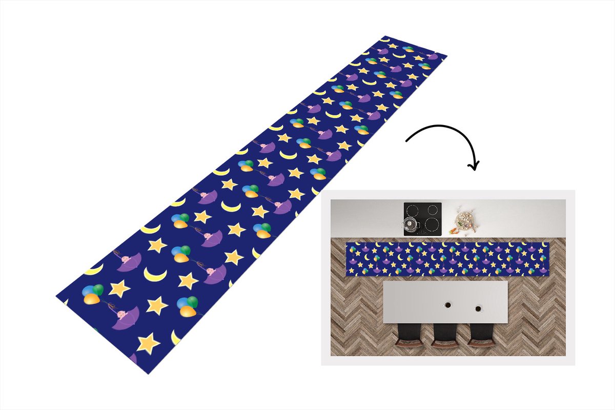 KitchenYeah Keukenloper - Keukenmat - Sterren - Patronen - Paraplu - Geboorte - 360x60 cm - Keuken vloerkleed Multicolor