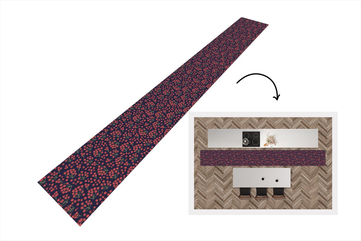 KitchenYeah Keukenloper - Keukenmat - Patronen - Bessen - Rood - 480x60 cm - Keuken vloerkleed Multicolor