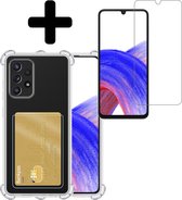 Hoesje Geschikt voor Samsung A33 Hoesje Case Pashouder Cover Siliconen Met Screenprotector - Hoes Geschikt voor Samsung Galaxy A33 Hoesje Met Kaarthouder- Transparant.