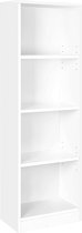 Boekenkast, staand, met 4 vakken, in hoogte verstelbare planken, voor woonkamer, studeerkamer, kinderkamer, kantoor, als ruimteverdeler, 40 x 24 x 121,5 cm, wit LBC104W